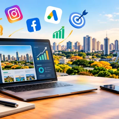 Equipe trabalhando em um projeto de marketing digital em Maringá