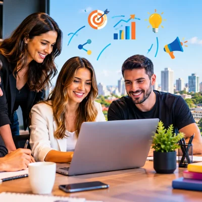 Equipe trabalhando em estratégia de marketing em Maringá
