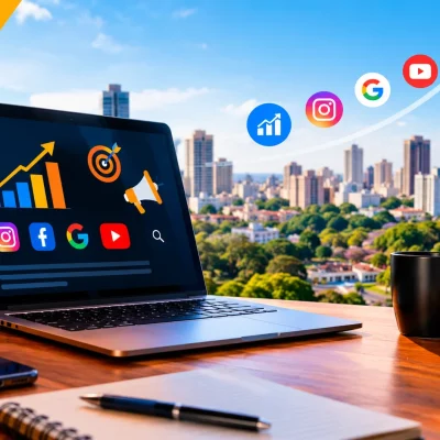 Imagem de uma empresa de marketing digital em Maringá trabalhando em estratégias online