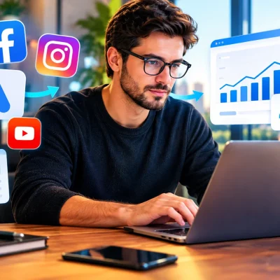 Profissional gestor de tráfego pago analisando métricas de campanhas digitais